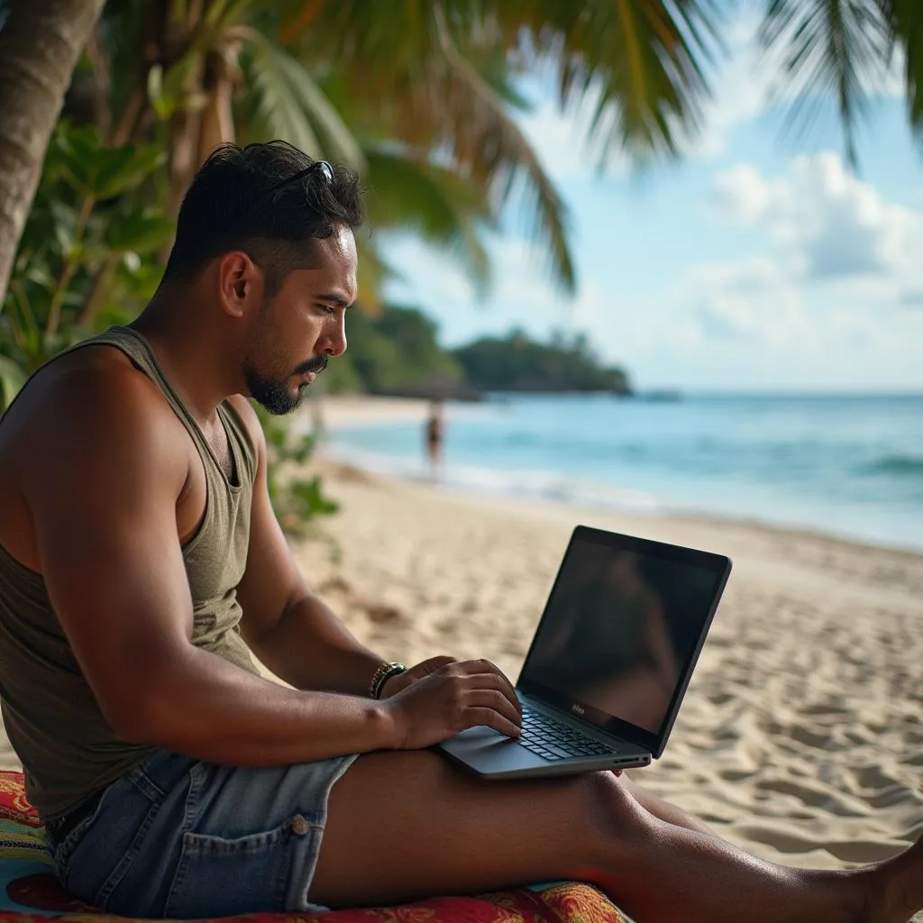 Trabajo remoto desde playa panameña